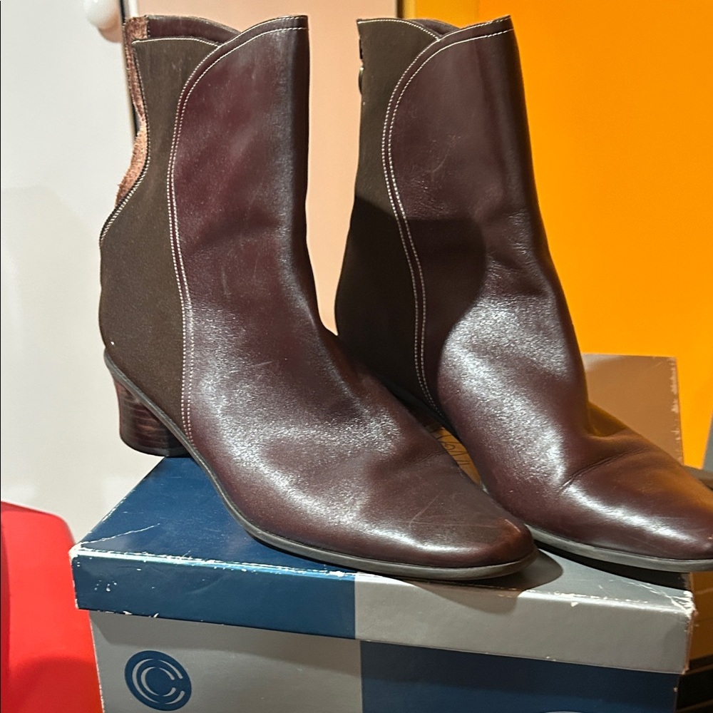 Joan & David Burgundy Leather Ankle Booties
